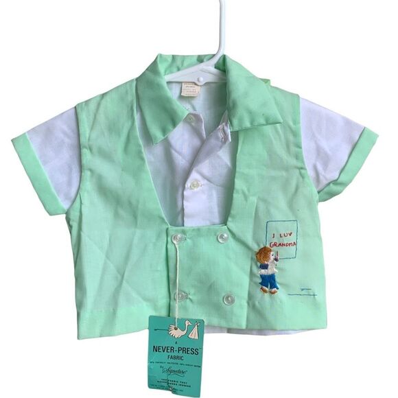 Vintage Baby Boy Embroidered Button Front Shirt Vest NWT Grandma Love 12 months - Picture 1 of 13